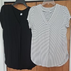 Old Navy Luxe Tops Black White Blue Cap Sleeve Blouse Small Set Of 2